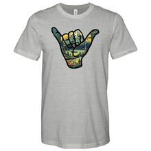 Load image into Gallery viewer, An Outdoor Adventure Scene a Hand Making a Peace Sign Heathered Tee