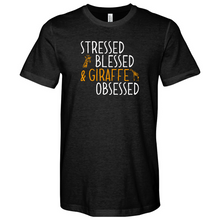 Load image into Gallery viewer, Stressed Blessed Giraffe Obsessed Heathered Tee