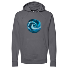 Load image into Gallery viewer, Swirl Wave Blue White Midweight Hooded Sweatshirt