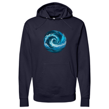 Load image into Gallery viewer, Swirl Wave Blue White Midweight Hooded Sweatshirt