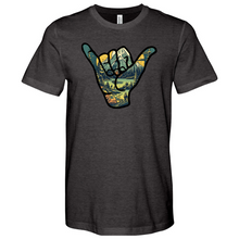 Load image into Gallery viewer, An Outdoor Adventure Scene a Hand Making a Peace Sign Heathered Tee