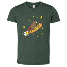 Load image into Gallery viewer, Beaver Riding a Hotdog Youth Heathered Tee