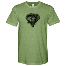 Load image into Gallery viewer, An Elephant is Surrounded by Trees and Birds Heathered Tee
