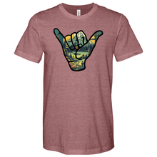 Load image into Gallery viewer, An Outdoor Adventure Scene a Hand Making a Peace Sign Heathered Tee