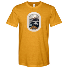 Load image into Gallery viewer, A Boat on a Lake with Mountains Heathered Tee