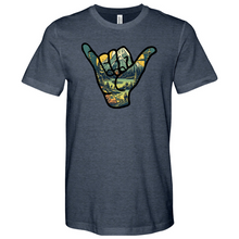 Load image into Gallery viewer, An Outdoor Adventure Scene a Hand Making a Peace Sign Heathered Tee