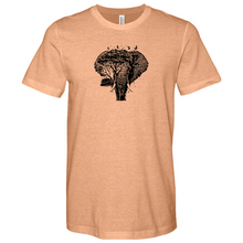 Load image into Gallery viewer, An Elephant is Surrounded by Trees and Birds Heathered Tee