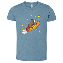 Load image into Gallery viewer, Beaver Riding a Hotdog Youth Heathered Tee