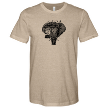 Load image into Gallery viewer, An Elephant is Surrounded by Trees and Birds Heathered Tee