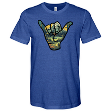Load image into Gallery viewer, An Outdoor Adventure Scene a Hand Making a Peace Sign Heathered Tee