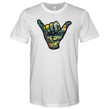 Load image into Gallery viewer, An Outdoor Adventure Scene a Hand Making a Peace Sign Heathered Tee