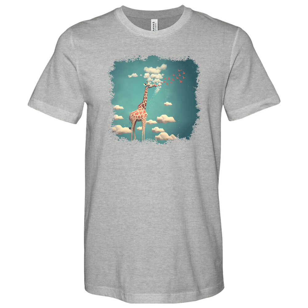 Giraffee Withe Cloud And Bird Heathered Tee – soulpilgrim