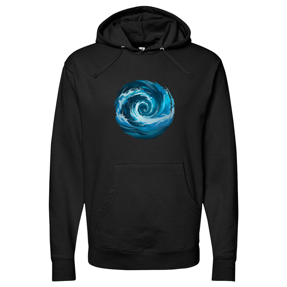 Swirl Wave Blue White Midweight Hooded Sweatshirt