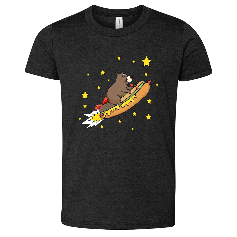 Beaver Riding a Hotdog Youth Heathered Tee