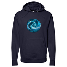 Load image into Gallery viewer, Swirl Wave Blue White Midweight Hooded Sweatshirt
