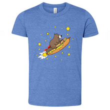 Load image into Gallery viewer, Beaver Riding a Hotdog Youth Heathered Tee
