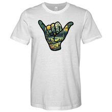 Load image into Gallery viewer, An Outdoor Adventure Scene a Hand Making a Peace Sign Heathered Tee
